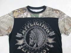 Affliction Shirt Mens Medium Black Skull Indian Realtree Camo Live Fast Grunge*
