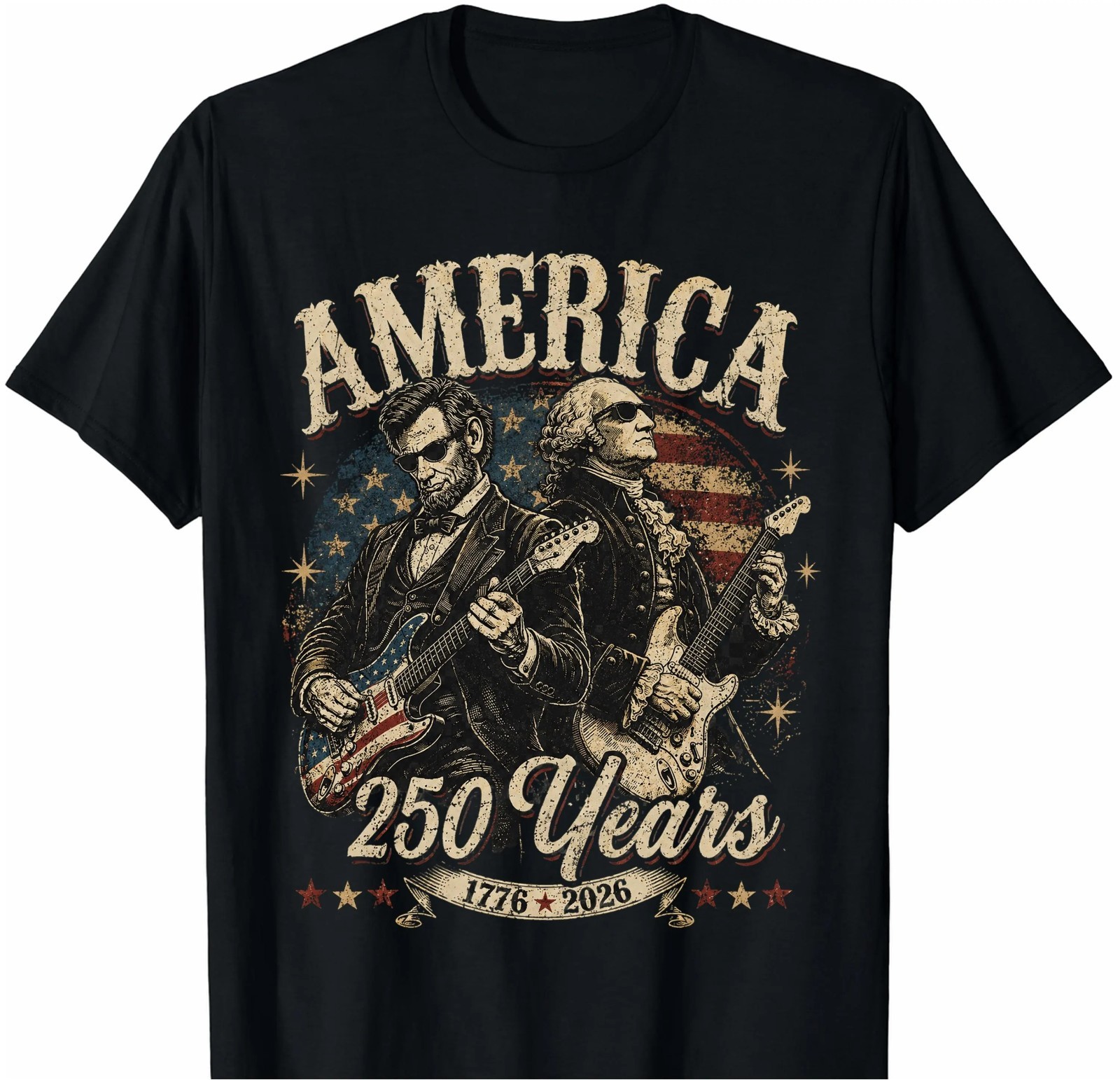 George Washington Lincoln Playing Guitar Abe Lincoln 250th America 250 T-Shirt