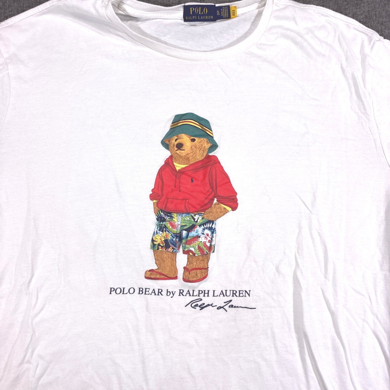 Polo Ralph Lauren Polo Bear T-Shirt Mens XL White Tropical Vacation Graphic gallery