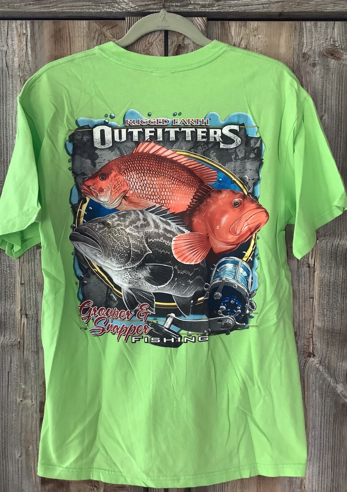 Mens Vintage Short Sleeve RUGGED EARTH Snapper Grouper Back Graphics Fishing T L