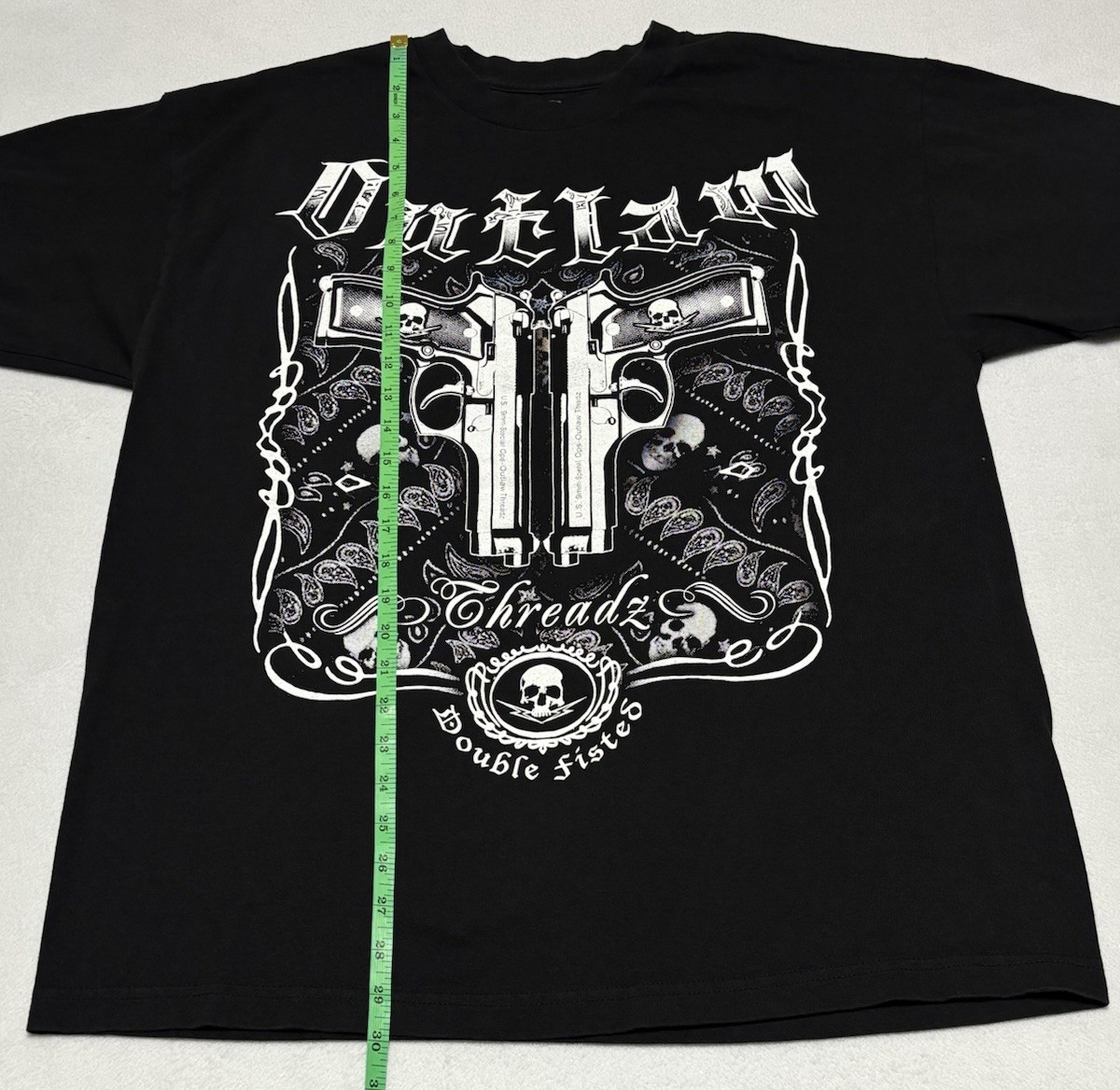 Outlaw Threadz Affliction Style Skull Guns Graphics Black T-shirt Size XL gallery