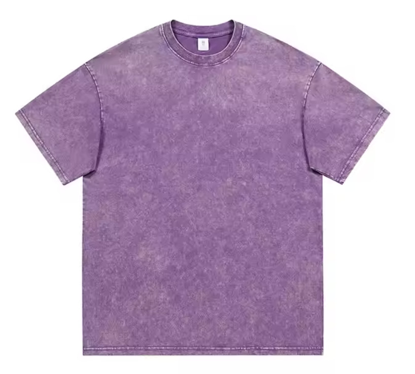 Unisex Acid Wash Faded Heavyweight O-neck Tshirt Pink Purple Blue Green gallery