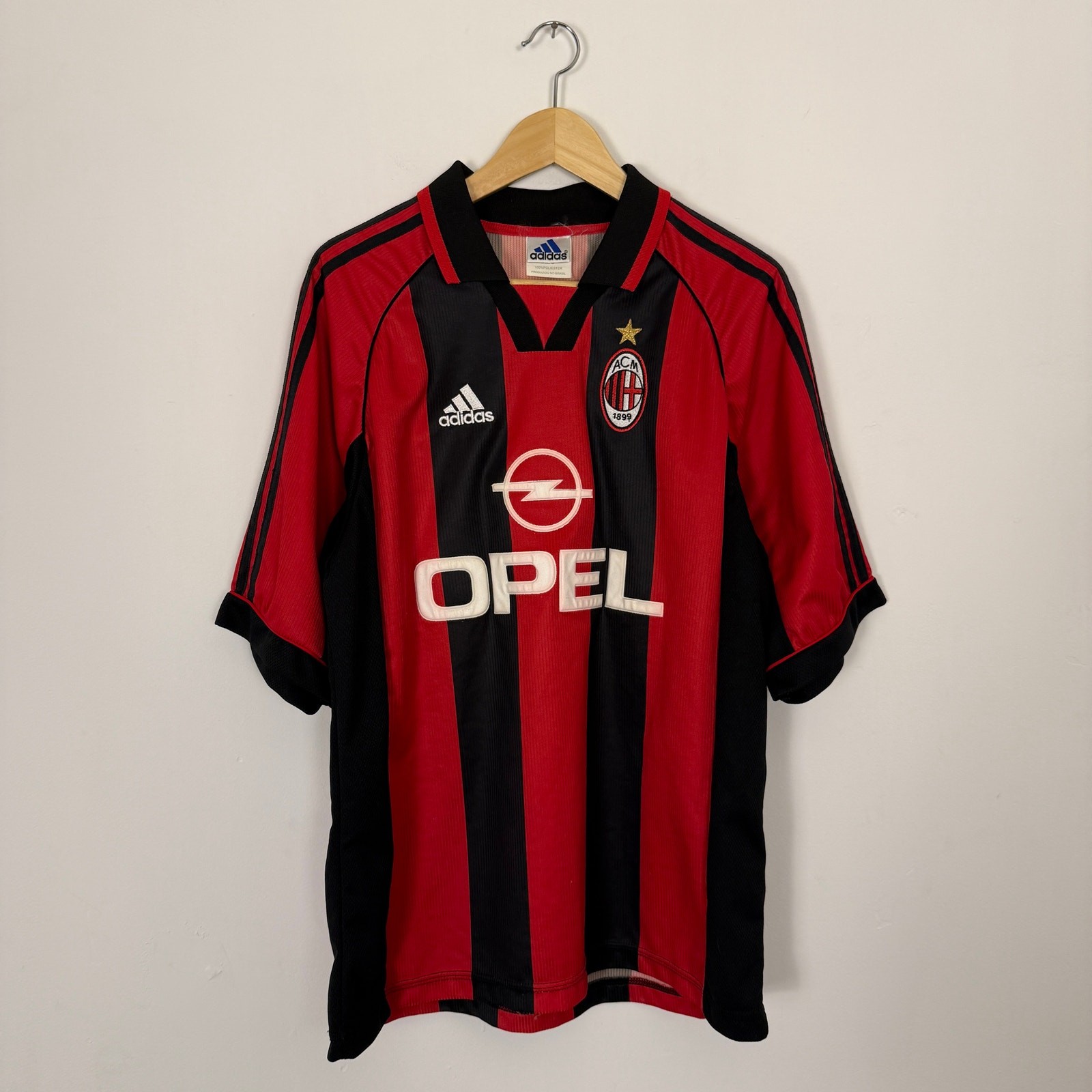 Vintage 90s AC Milan Italy Adidas Soccer Football Jersey Black Red Striped Large gallery