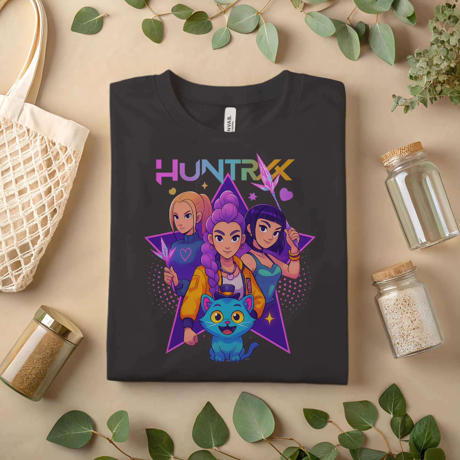 HUNTRX Anime Graphic T-Shirt – Cute KPOP Inspired Cartoon Girls & Cat Tee A275 gallery