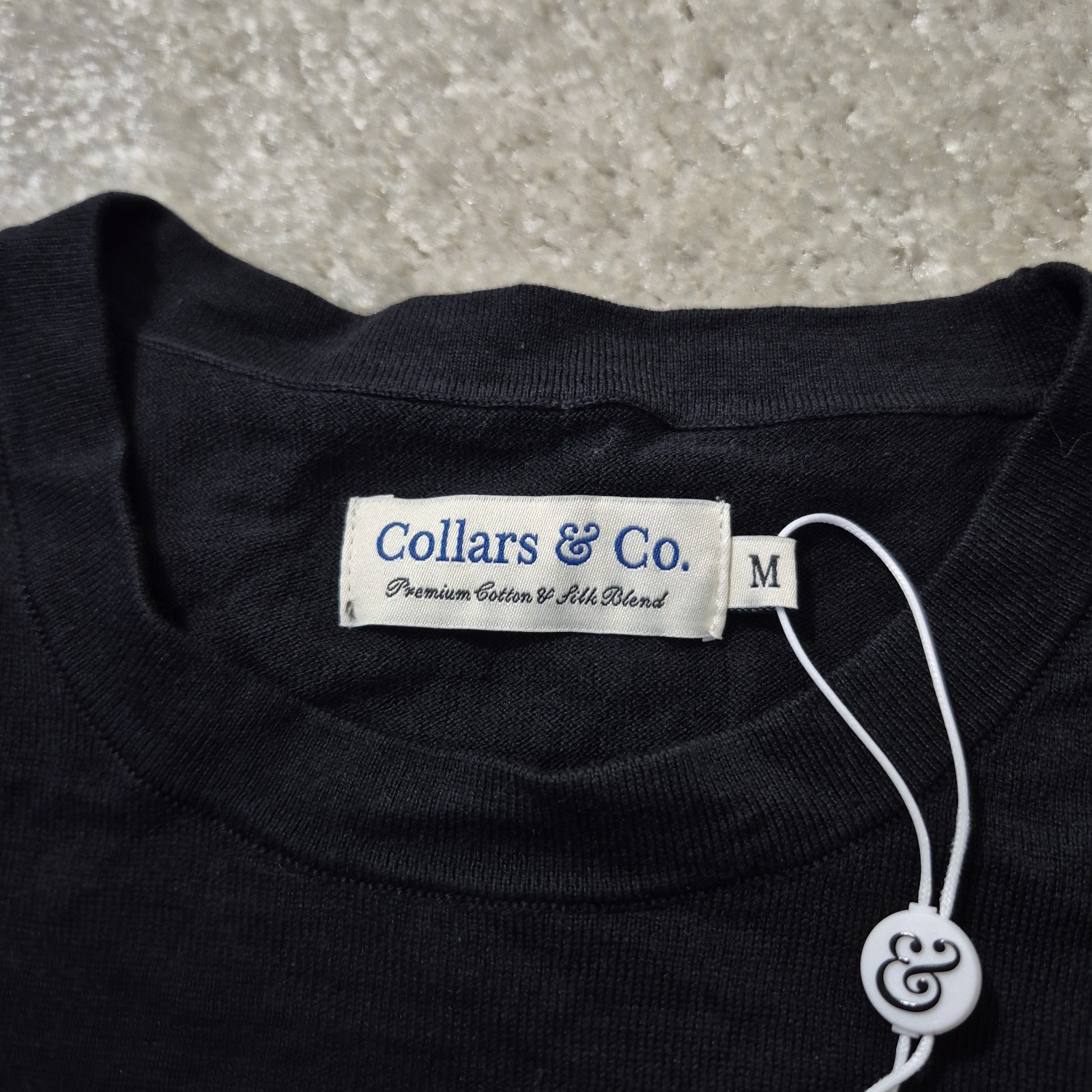 Collars & Co Cotton Silk T Shirt Mens Medium Black Knit Quiet Luxury Beachy New gallery