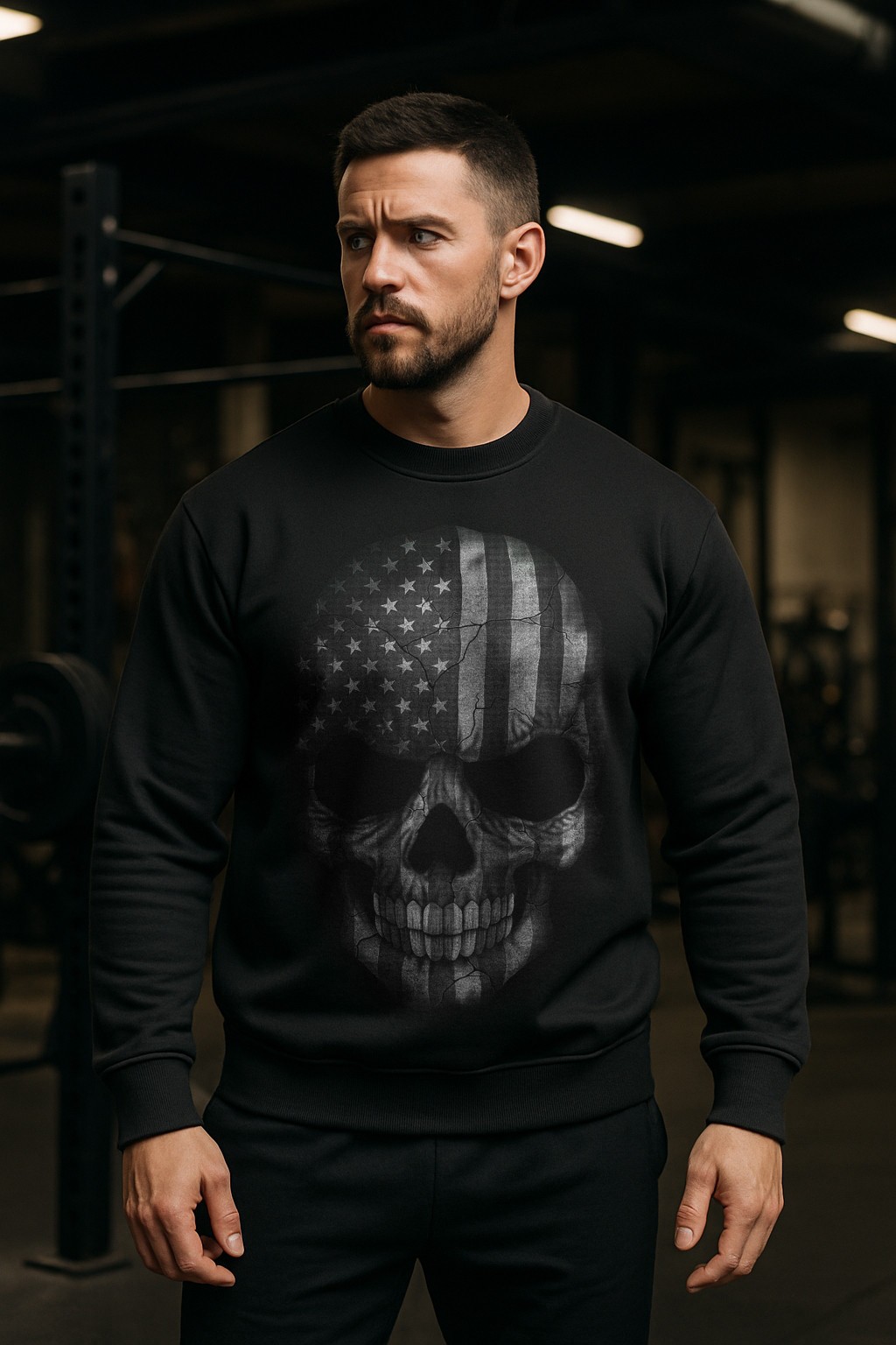 USA Skull Sweatshirt | Distressed American Flag Skull | Unisex Warm Crewneck gallery