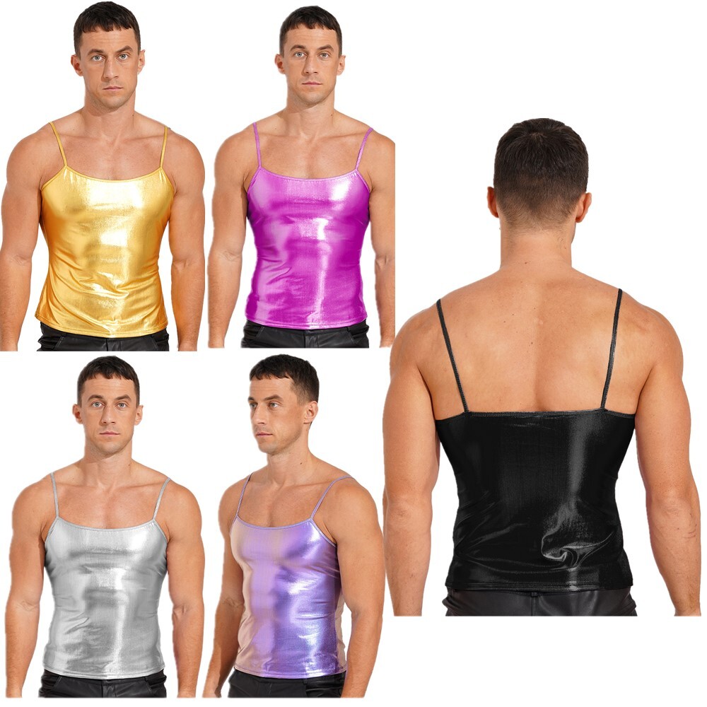 T-shirts Shiny Metallic Vests Sissy Crop Top Camisole Tank Tops Spaghetti Strap gallery