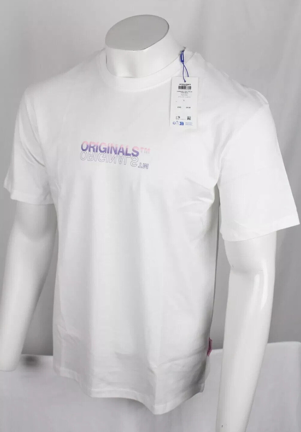 Jack & Jones Originals Men’s T Shirt Jorwaves Logo Short Sleeve Crew Neck White