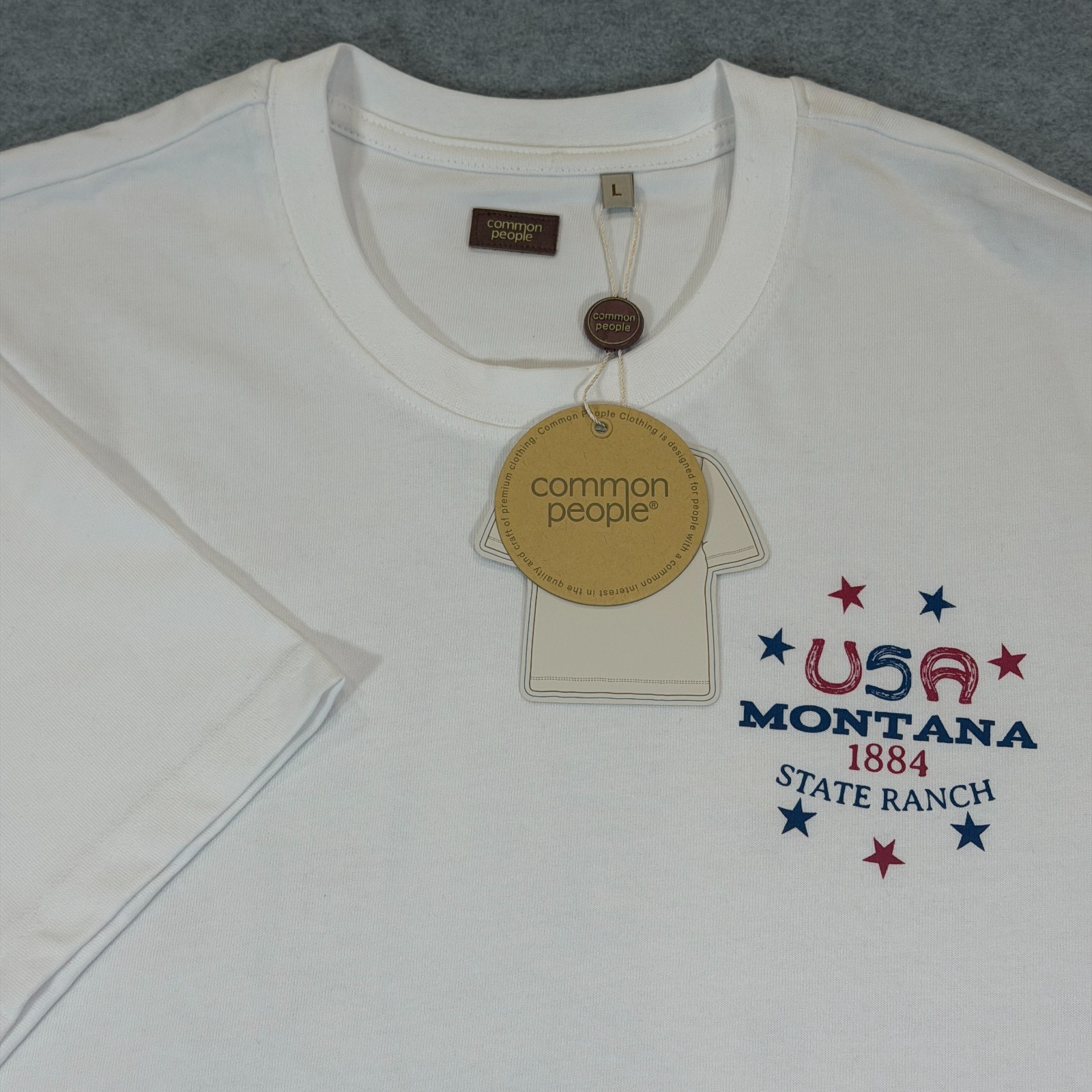 Common People Cowboy Print Tee Shirt Mens L White Montana State Ranch NWT gallery