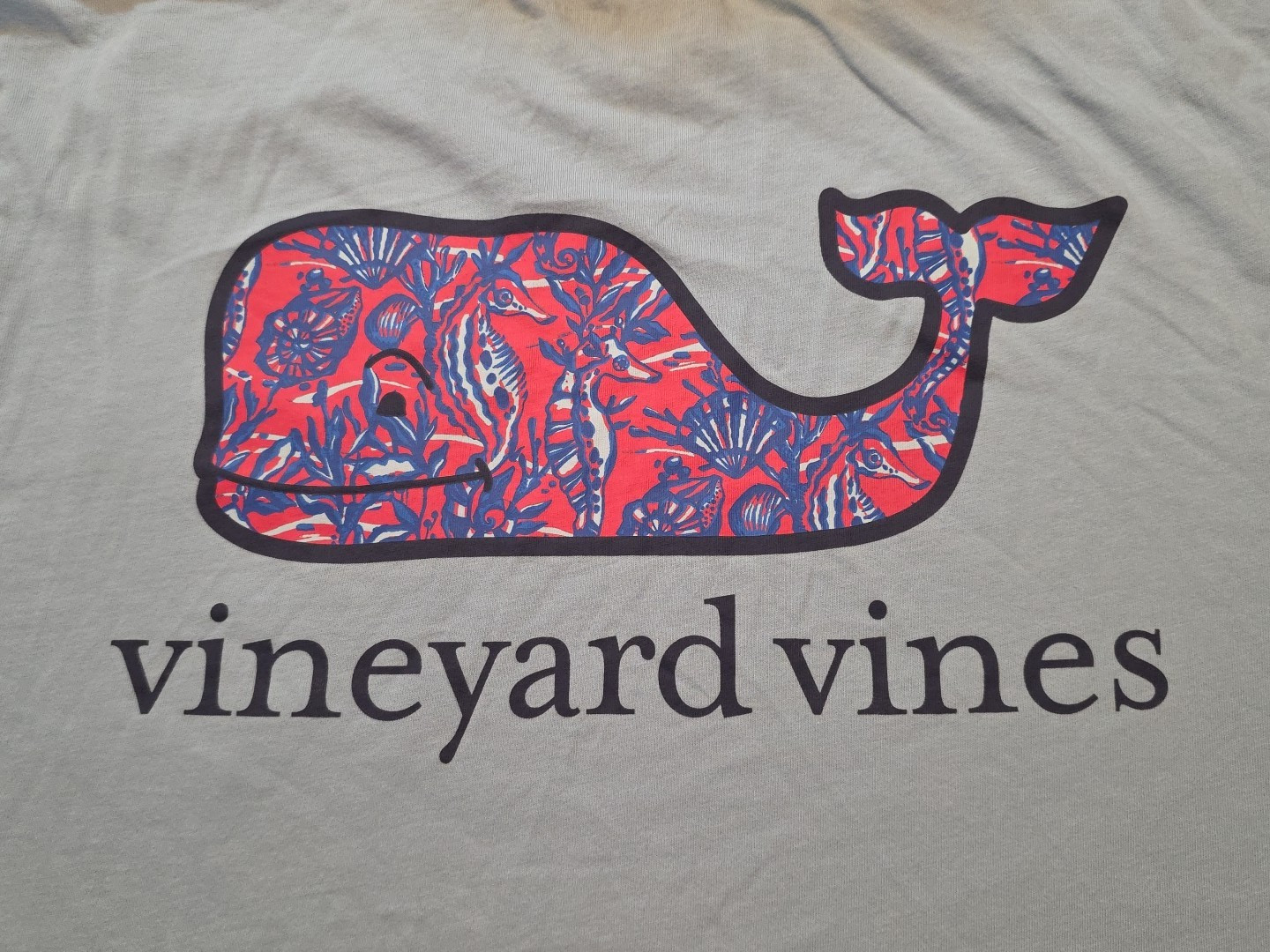 Vineyard Vines Big Whale with Pocket Sea Life In Logo Blue Tee Beach Size Small gallery