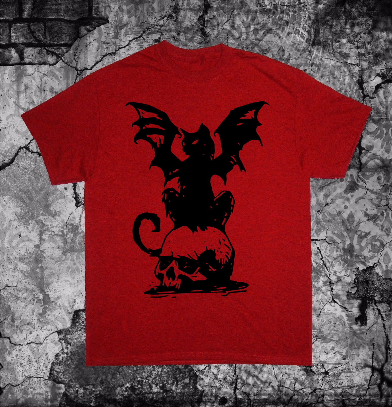 Cat Bat Skull Shirt - Occult star Punk Metal grunge gothic pentagram Skeleton gallery