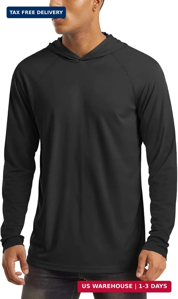 MAGCOMSEN Men’s Hooded UPF 50+ Sun Protection T Shirts Long Sleeve Athletic Fish