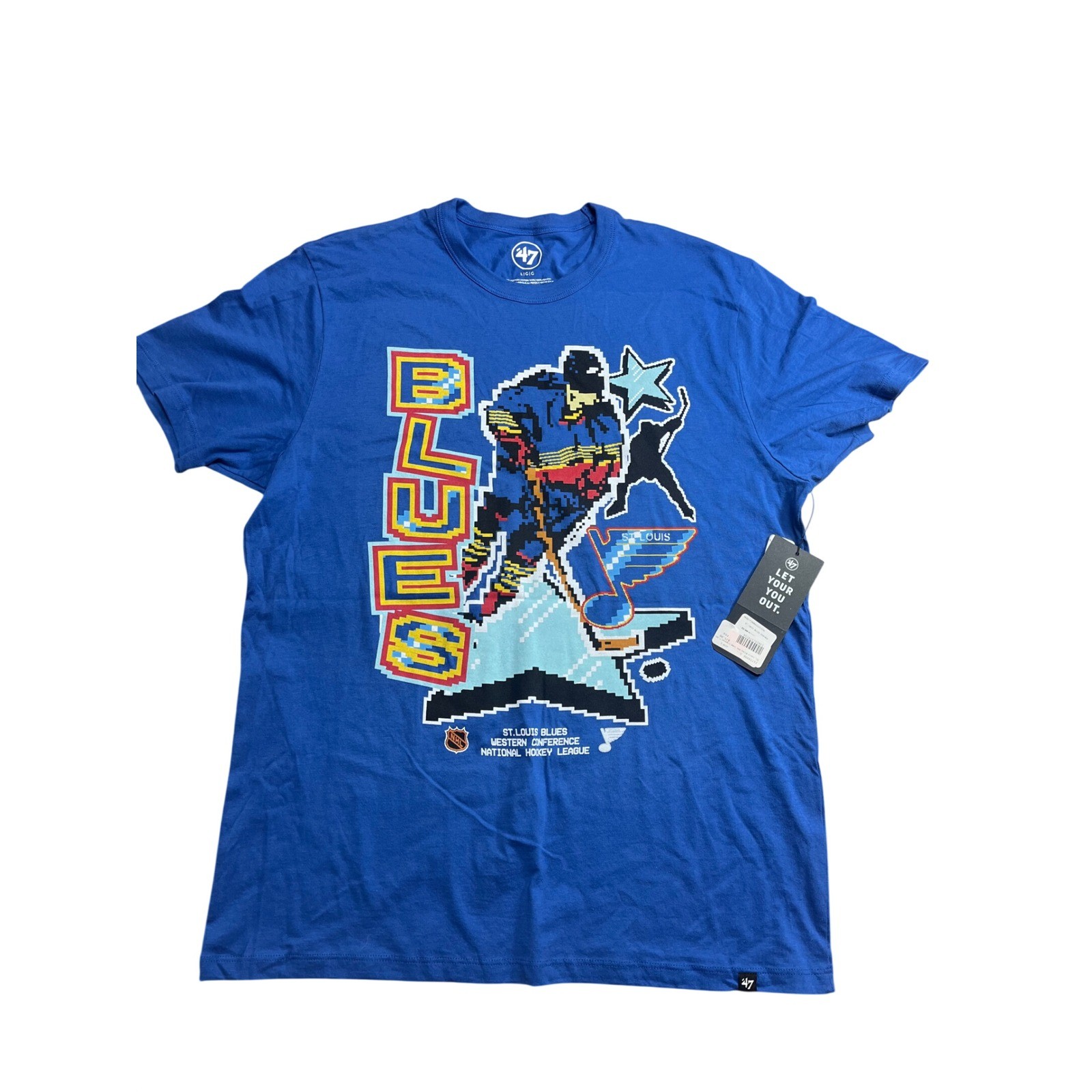 47 Brand St Louis Blues NHL Pixel Graphic T-Shirt Mens Large Blue 8-Bit Retro gallery