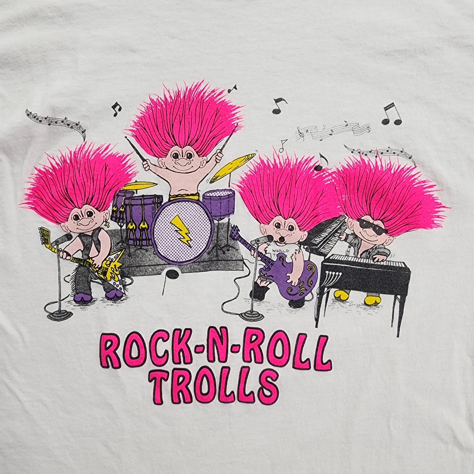 Vintage Rock-N-Roll Trolls Shirt Mens S White Pink Band Cartoon Graphic Tee 90s gallery