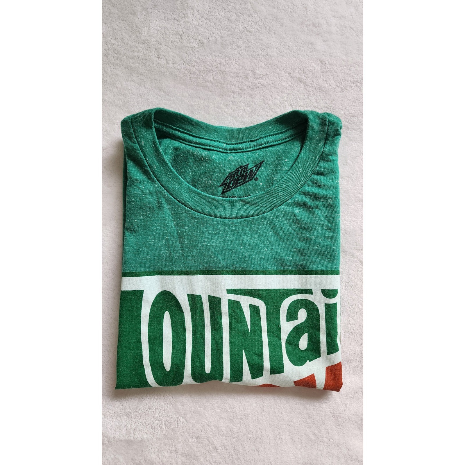 Mountain Dew Retro Logo Graphic T-Shirt Green Heathered Mens Medium Linen Blend gallery
