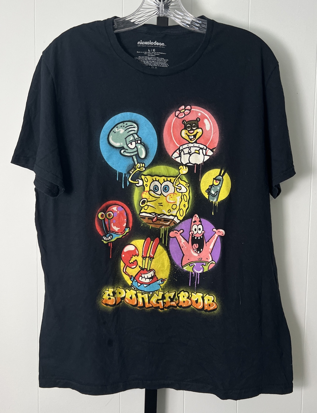 Nickelodeon SpongeBob Square Pants Cast Men’s Large Black Shirt Tee