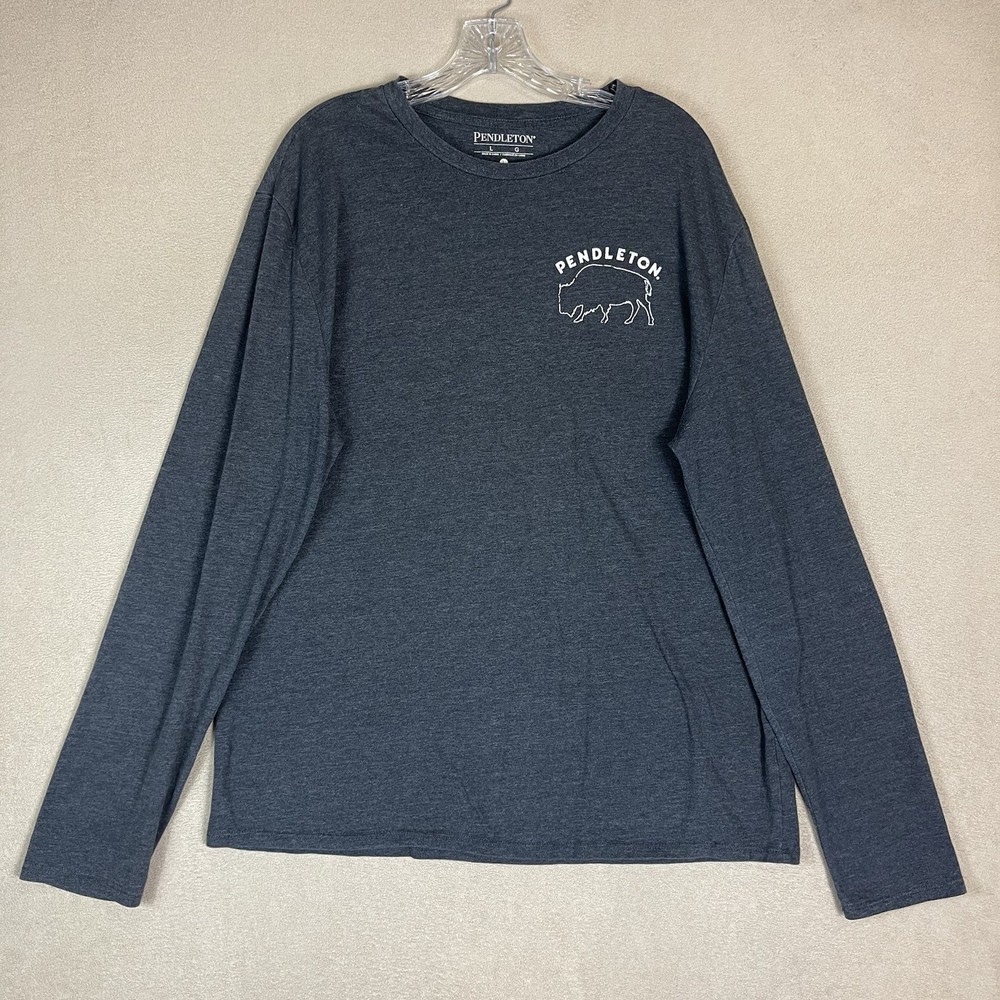 Pendleton T Shirt Mens L Gray Long Sleeve Bison Logo Crew Neck Lightweight Tee