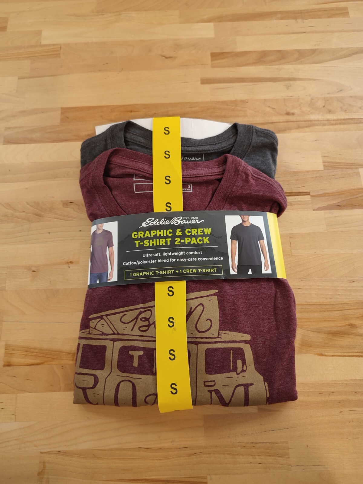 Men’s Eddie Bauer 2 Pack Short Sleeve 1 Graphic & 1 Logo T-Shirt Small Red Gray