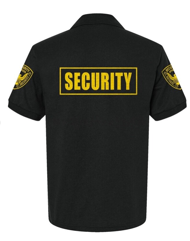 SECURITY POLO SHIRT Black Jersey 50/50 Printed Front, Back & Sleeves