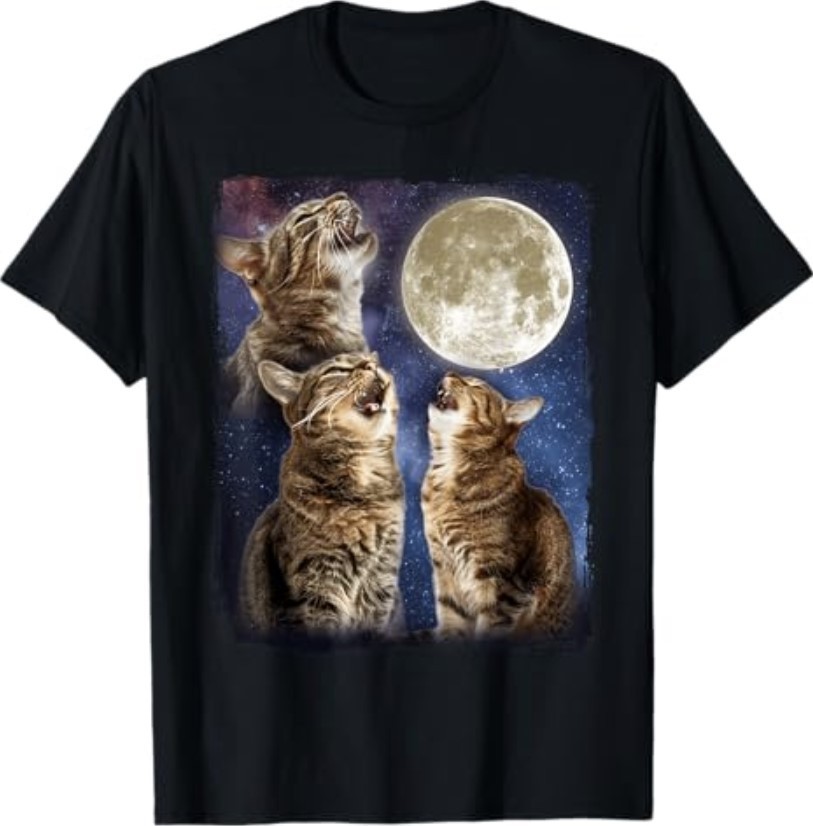 Cat Howling At Moon T-Shirt gallery