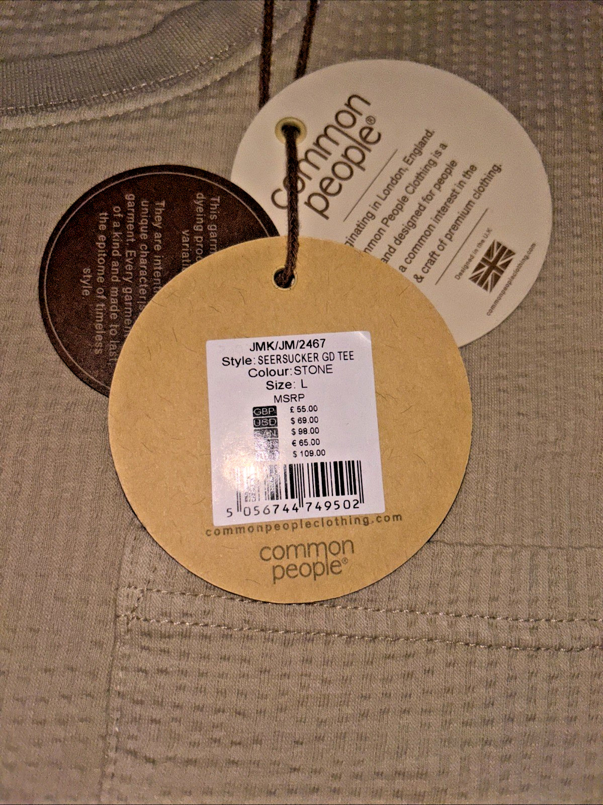 Common People Waffle Knit Tee Shirt Ribbed Stone/Tan Size Large NWT $75 gallery