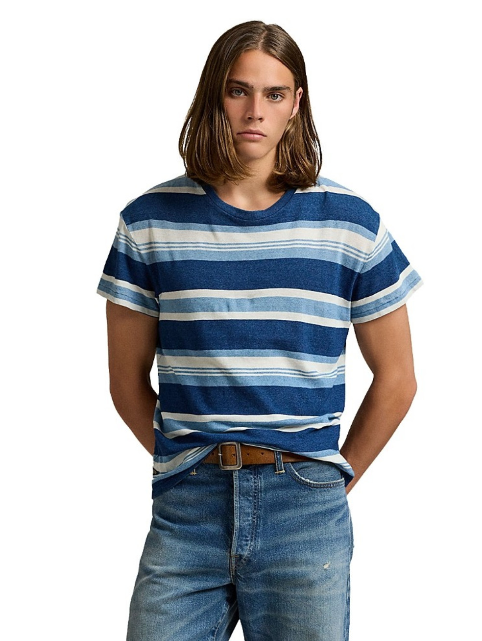 Polo Ralph Lauren Men Classic Fit Striped Cotton Linen Tee Navy Size XL gallery