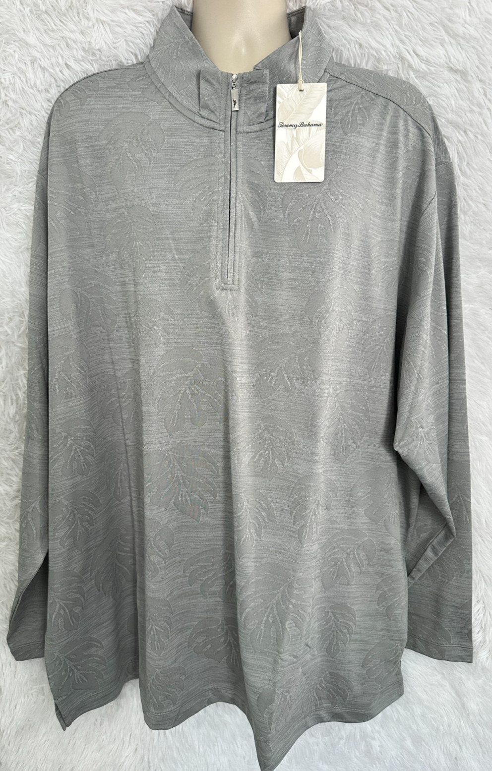 Tommy Bahama Big & Tall Men’s Size 2XLB Gray Half Zip Monsterra Fade Shirt NWT