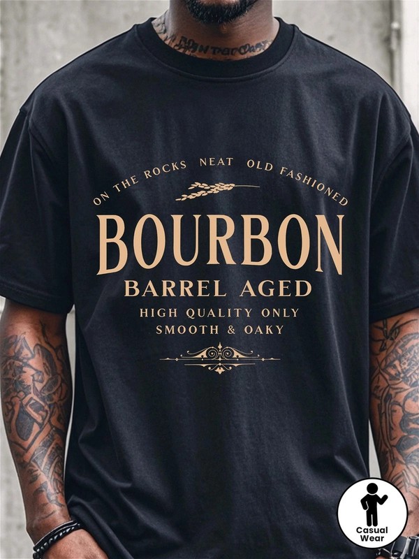 1pc Men'S 100% Quick-Dry Bourbon Graphic T-Shirt - Breathable Crew Neck Short gallery