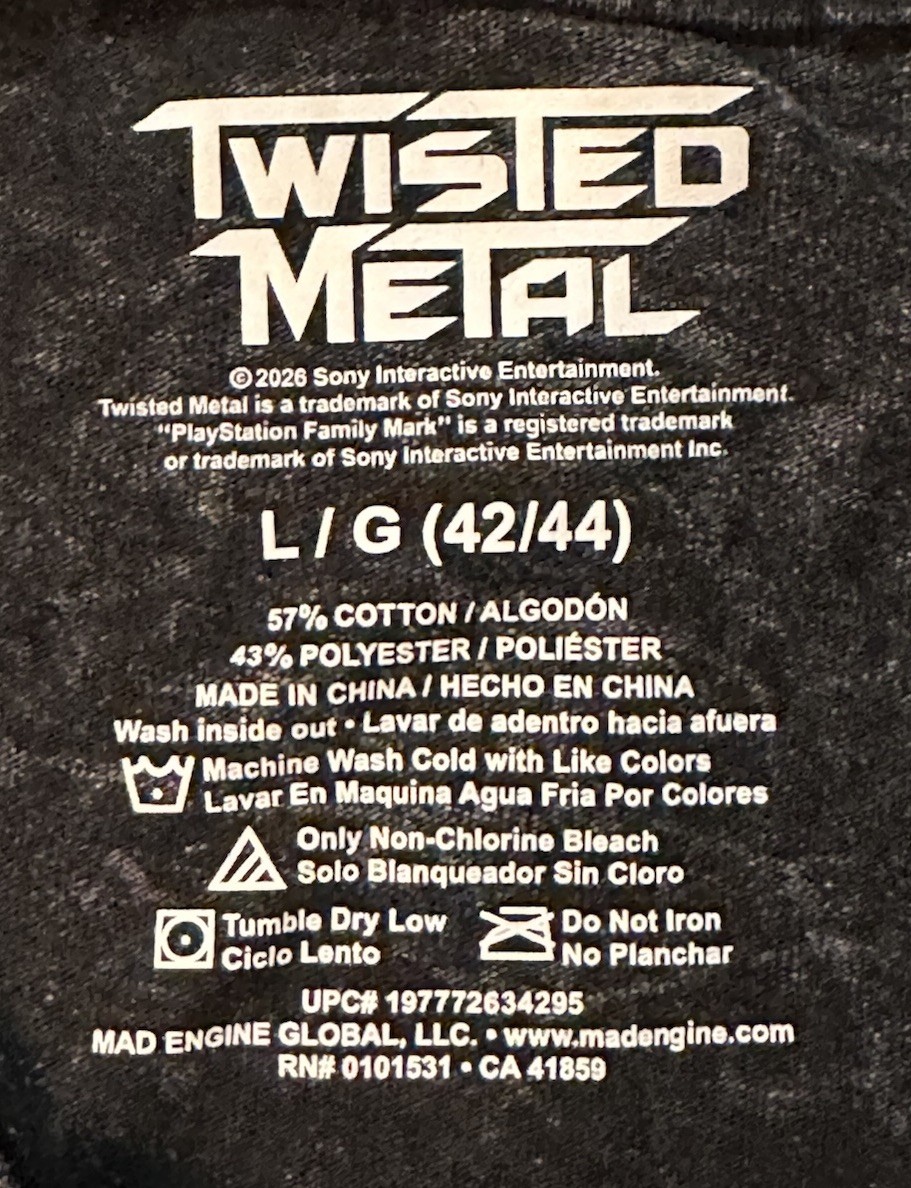 Twisted Metal PlayStation Graphic T‑Shirt Large Black Mineral Wash Flaming Clown gallery