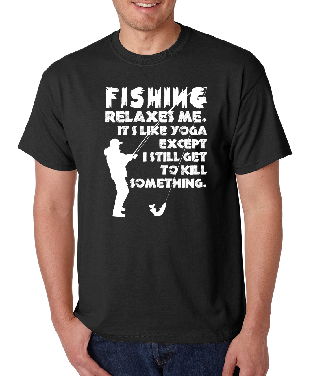 FISHING RELAXES ME YOGA hunting funny fish outdoors lifestyle camping T-Shirt