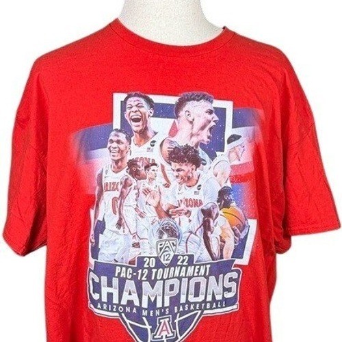 Arizona Wildcats 2022 Pac-12 Champions Basketball Red T-Shirt Gildan Mens 3XL gallery