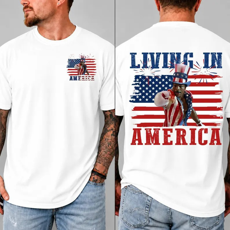 Apollo Creed Living In America Shirt Rocky Movie Patriotic Graphic gallery
