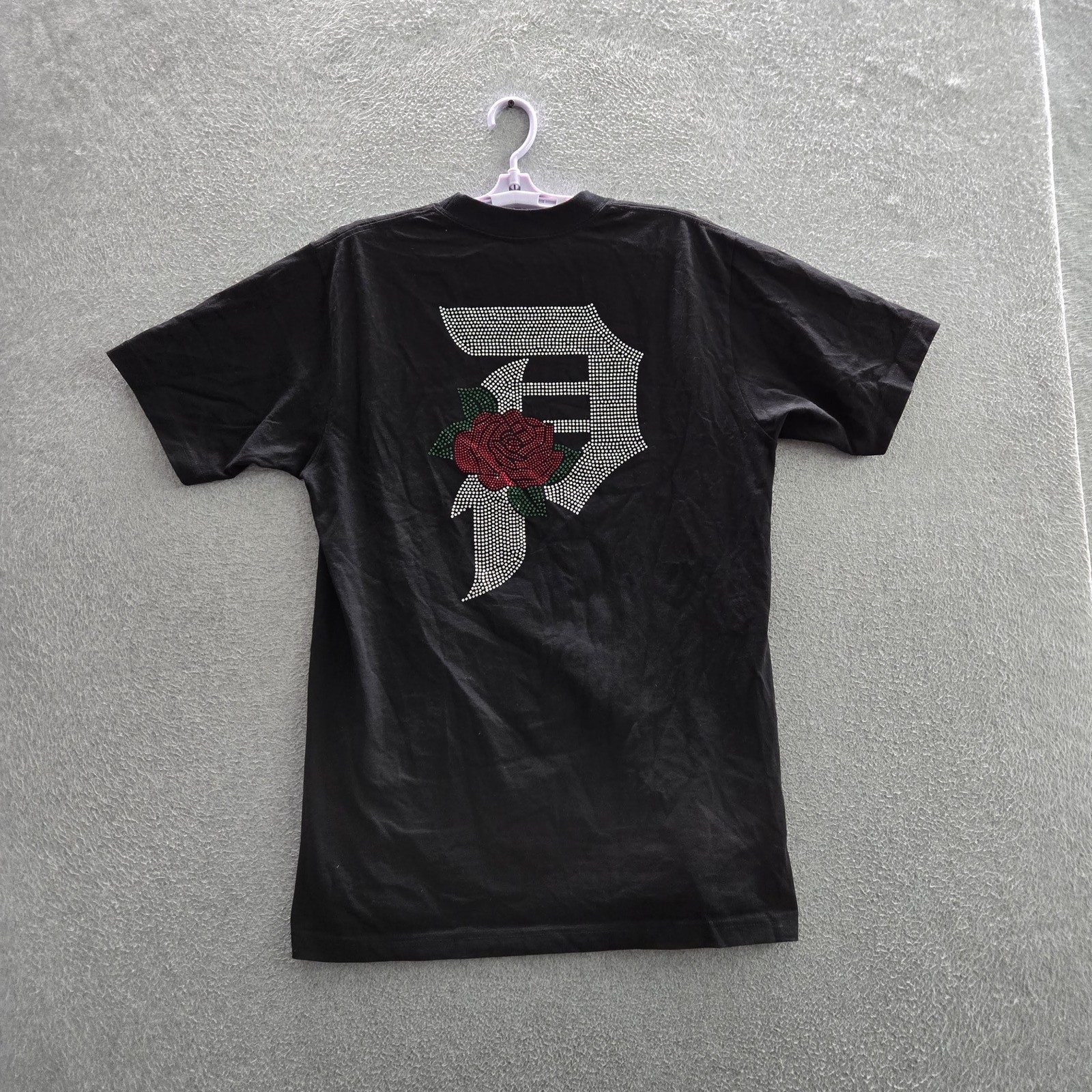 Primitive Men Shirt M Black Graphic Letter Rose Rhinestone Logo Short Sleeve