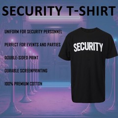 Men’s Security T-Shirt. Front and Back Printed. Black Security Shirt