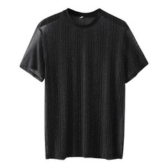 Men’s Contrast Mesh Glitter Round Neck T Shirt Short Sleeve Slim Tops Shirt Tee