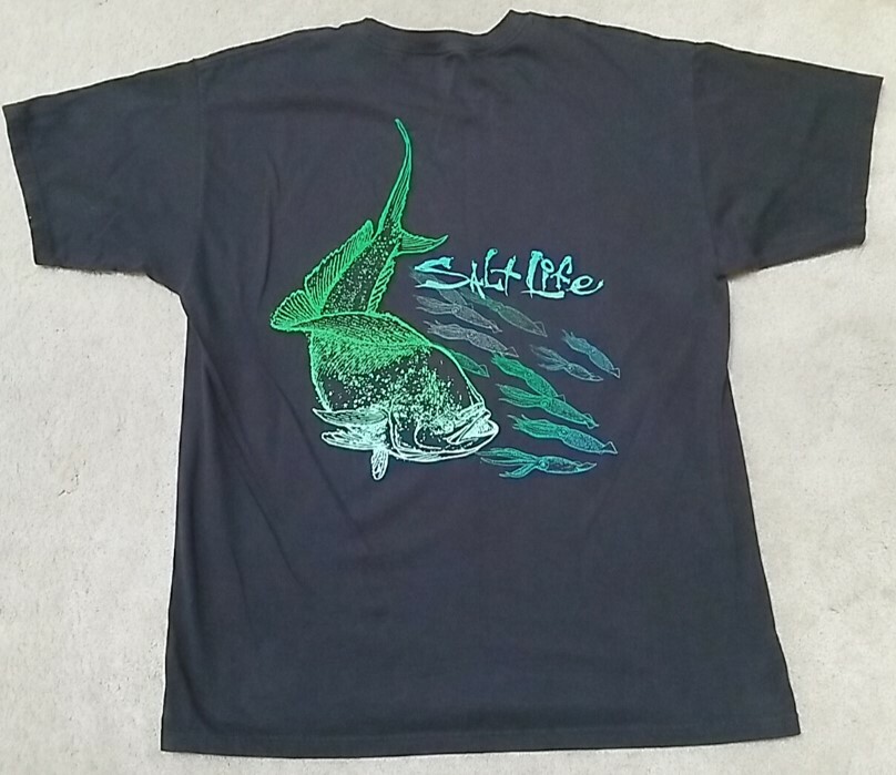 SALT LIFE GROUPER AND SQUID Salt Life Black & Neon Green T-Shirt Men’s XL