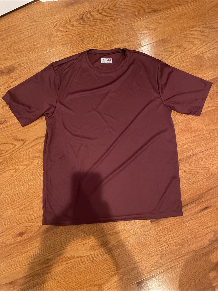 A4 Mens Dri-Fit Workout Running Cooling Performance Crew T-Shirt Marooon Sz L