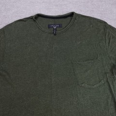 Rag & Bone Mens Shirt Large Green Olive Raw Hem 100% Linen