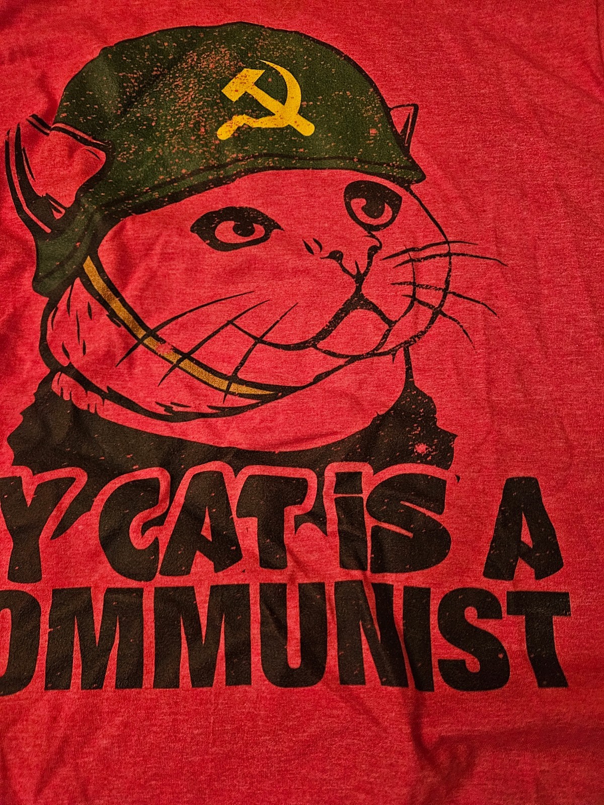 NEW ! MY CAT IS A COMMUNIST t-shirt Men L Large RED Men's MENS Hammer & Sickle gallery