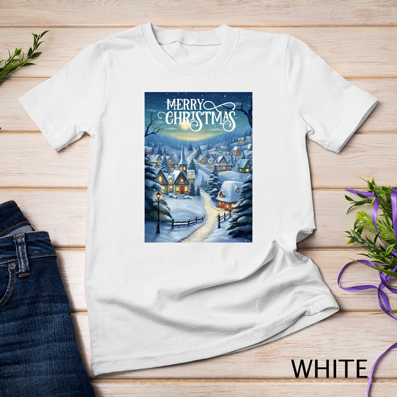 Christmas Church in the Mountains A Peaceful Scene #3 Funny Unisex T-shirt