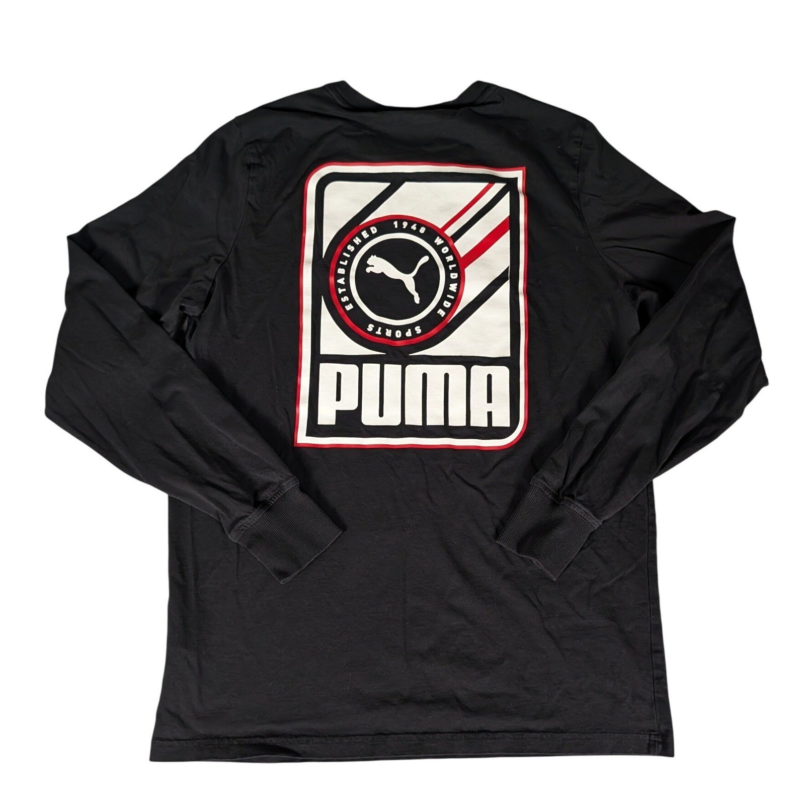 Puma Mens Black Long Sleeve Graphic T-Shirt Established 1948 Crew Neck Logo Tee gallery