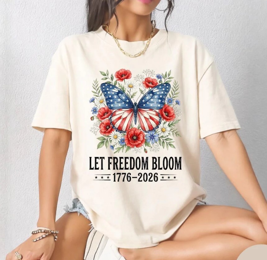 250th Anniversary Butterfly USA Flag Let Freedom Bloom T-Shirt | S-5XL FREESHIP gallery