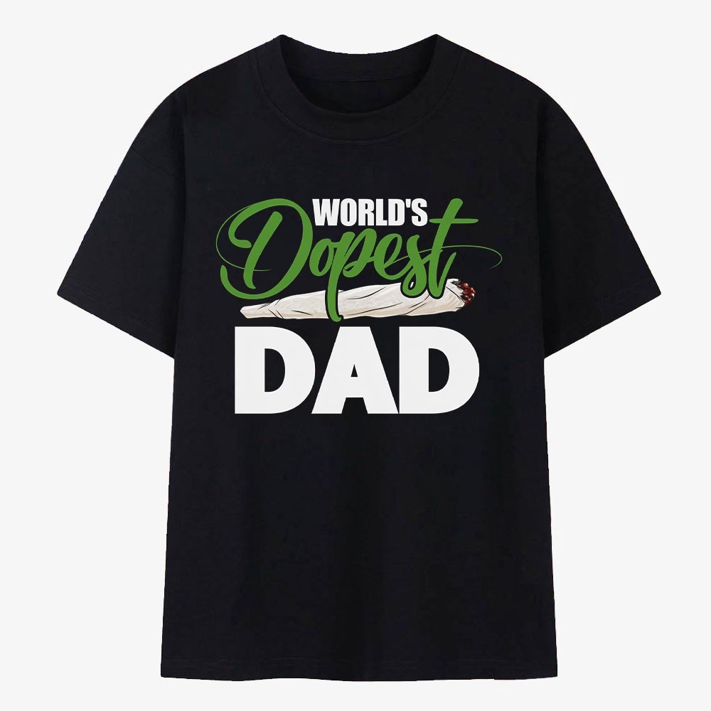 World's Dopest Dad T-Shirt Funny Retro Green Text Father's Day Novelty Men Tee gallery