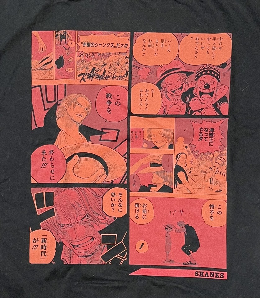 Rare Official ONE PIECE Shanks Manga Scene Tee Black Big Size Anime Collectible