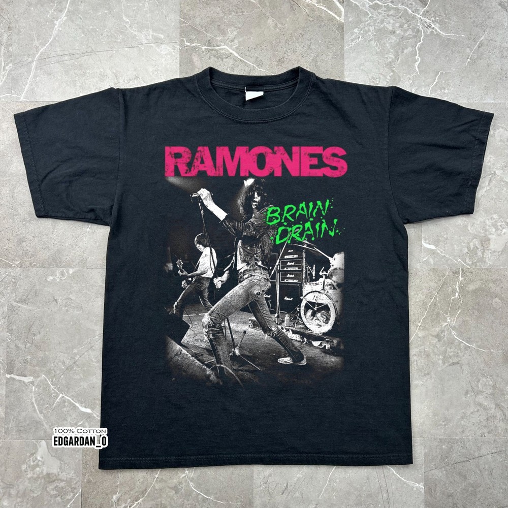 Ramones Brain Drain Joey Ramone Live Black Unisex T-shirt Size S-5XL
