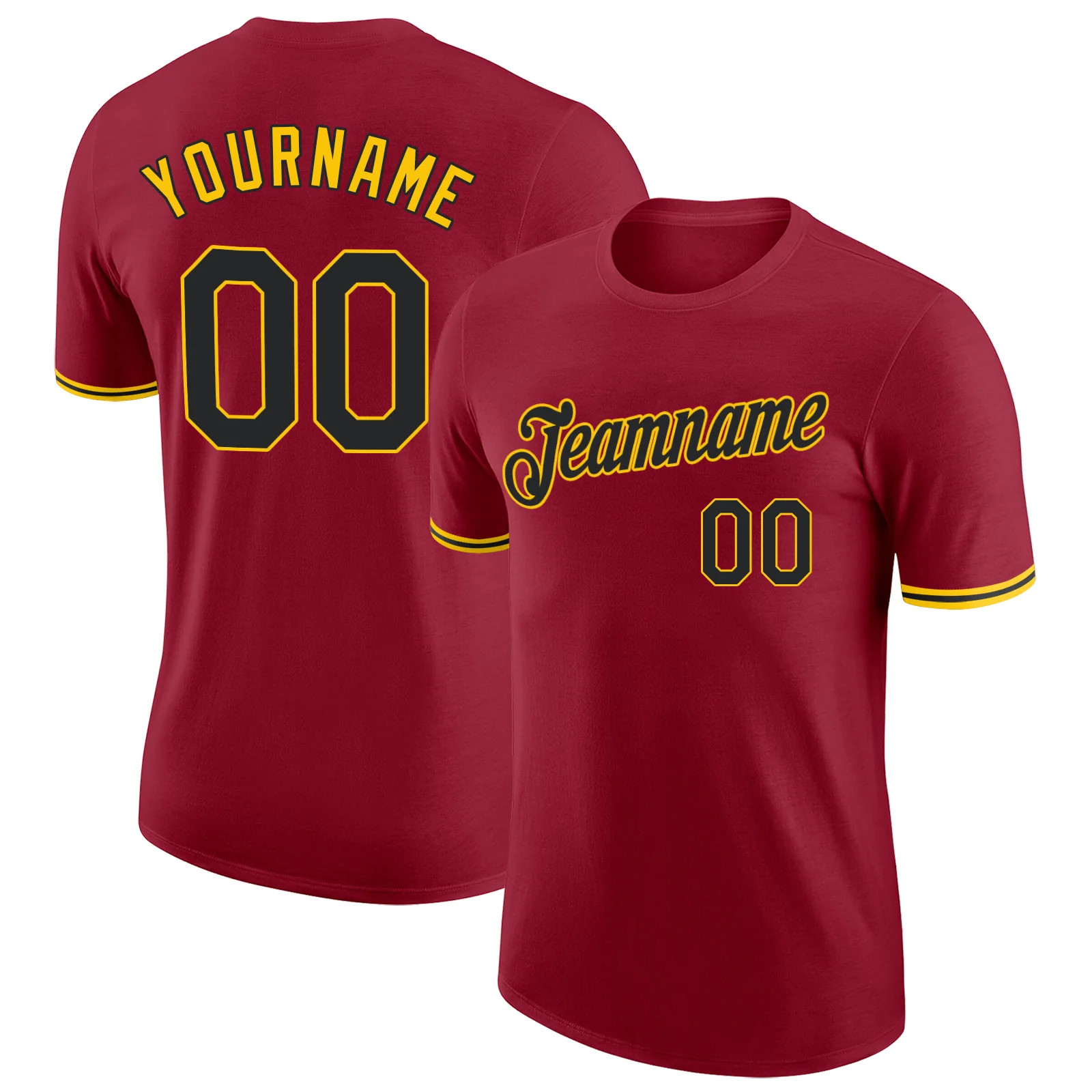 Custom Crimson Black Gold Performance T-Shirt Personalized Team Gift for Men