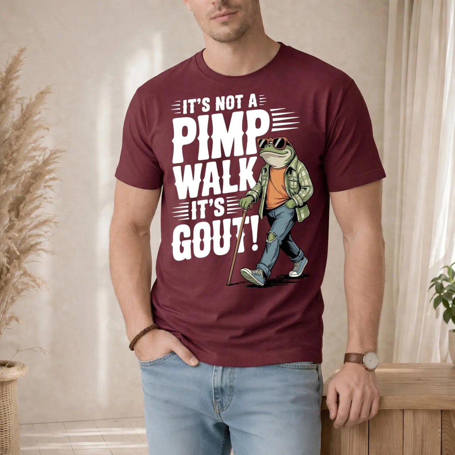 It’s Not A Pimp Walk It’s Gout Frog Shirt, Funny Gout Dad T-shirt gallery