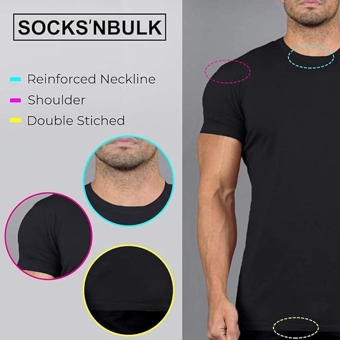 6 Pairs SOCKS'NBULK Mens Cotton Crew Neck Short Sleeve T-Shirts Mix Colors(6XL) gallery