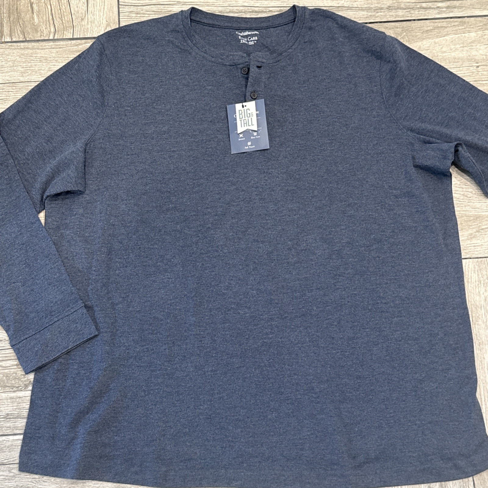 2XB Croft & Barrow Easy Care Long Sleeve Henley 2017 Navy Sail Heather Tee NWT gallery