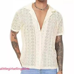 Men’s See Through Button Down Shirt Short Sleeve Sexy Undershirts Tee Tops